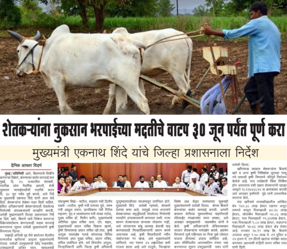 Agriculture blogs nuksan bharpai शेतकऱ्यांना नुकसान भरपाईच्या मदतीचे वाटप ३० जूनपर्यंत पूर्ण करा nuksan bharpai 2023