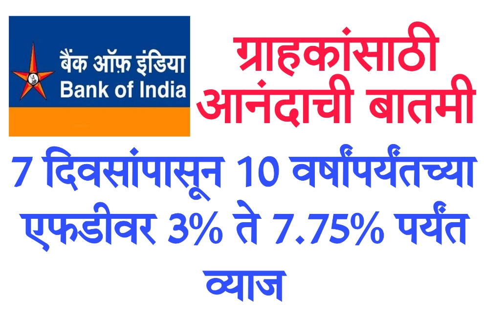 Equitas bank fd rates बैंक ऑफ इंडिया च्या ग्राहकांसाठी आनंदाची बातमी, एफडीवर 3% ते 7.75% पर्यंत व्याज